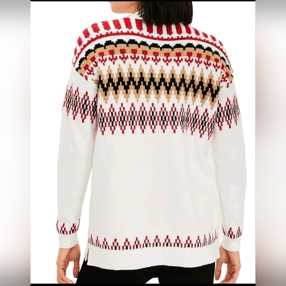 Ann Taylor LOFT Fair Isle Mock Neck Tunic Ski Sweater, size L, Whisper White - Picture 3 of 7